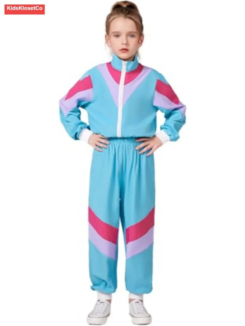 Retro Windbreaker Set for Girls 80s 90s Costume Track Suit Jacket Pants Headband